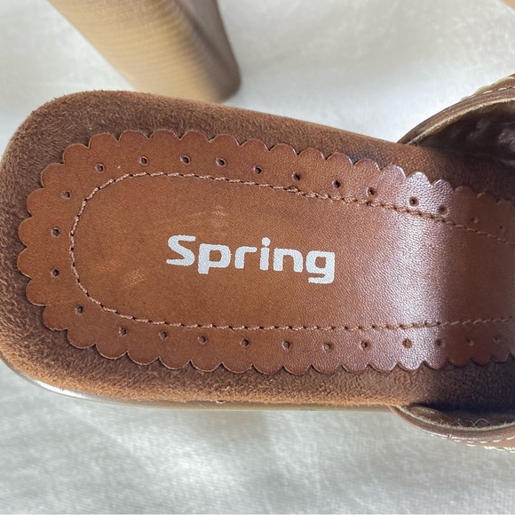 Spring Womens Slide Brown Leather Women Sandal Sz 7 Heel Summer Feminine Glam - Picture 6 of 9